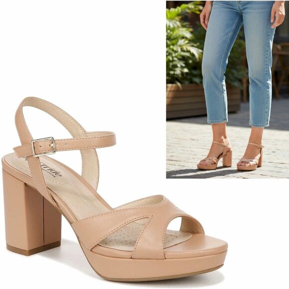 LifeStride Last Dance 4 Ankle Strap Tan Block Heels Women's Size 11W New - Picture 7 of 11